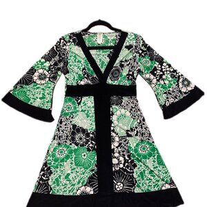 Y2K Boho Green and black floral dress